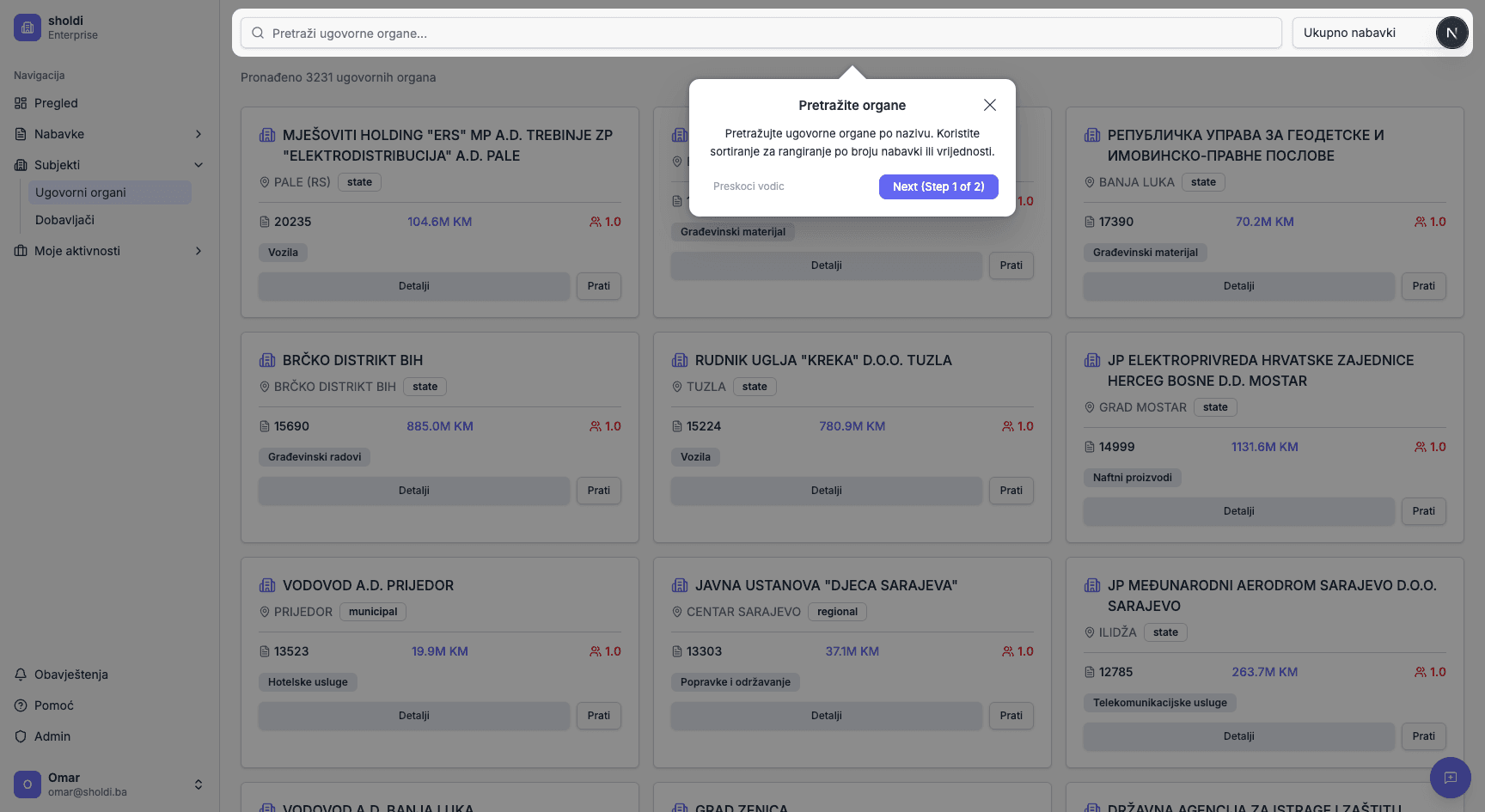 Pretraga ugovornih organa